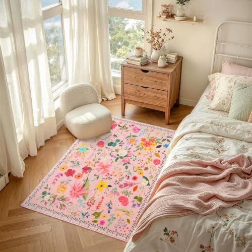 2x3 Washable Non-Slip Area Rug for Entryway(Pink)