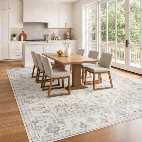 4x6 Washable Area Rugs for Bedroom Beige White Non-Slip Rug
