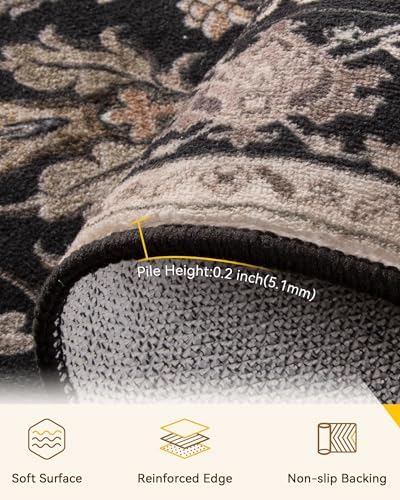 RELEANY Washable Area Rug, 7'x10', Black/Neutral