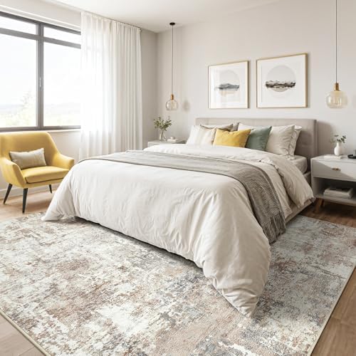 LOONGRUG 12x18 Area Rug Washable Large Neutral Modern Living Room Rugs
