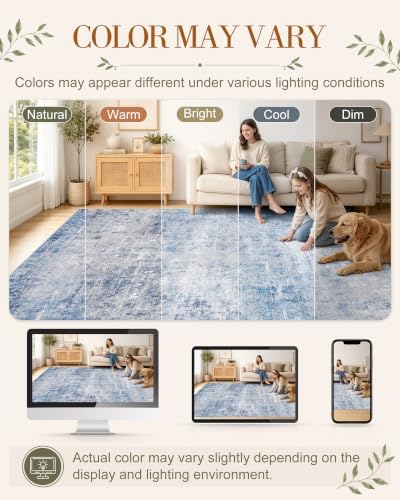 OLANLY 8ft Round Washable Rug, Soft Non Slip Carpet for Bedroom Living Room