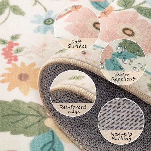 RELEANY Floral Washable 5x7 Area Rugs Beige/White/Orange