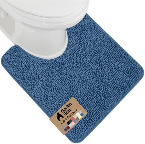 GORILLA GRIP Chenille Bath Rug Mat for Oval Toilet Base, 24x19 Blue