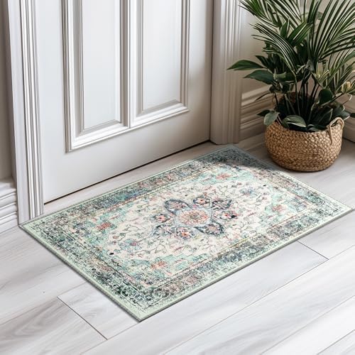 BESTSWEETIE Washable Boho 2x3 Area Rug for Living Room, Multi Navy Teal