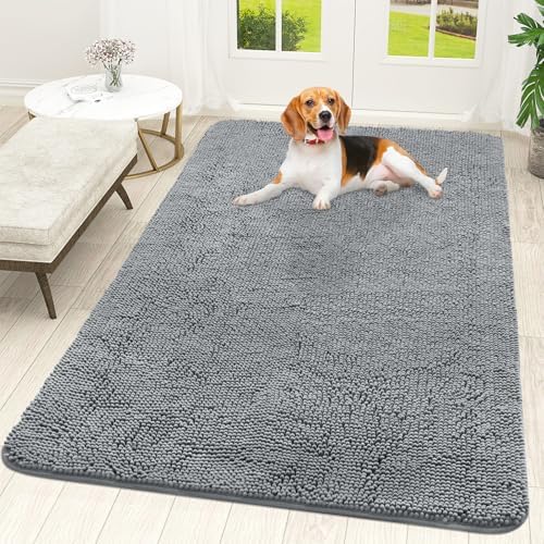 OLANLY Dog Door Mat for Muddy Paws 59x35, Super Absorbent Chenille Mud Mat