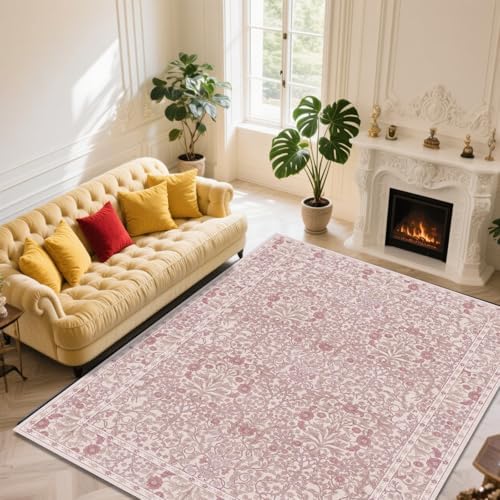 9x12 Washable Area Rugs for Living Room Soft Carpet (Pink)
