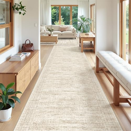 3x20 Runner Rug Non Slip,Washable Hallway Runner Rug,Beige