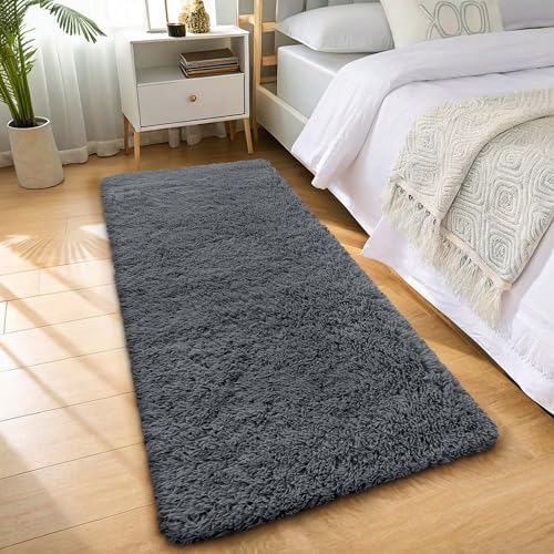 OLANLY 3x8 Machine Washable Runner Rugs for Hallway, Soft Fluffy Shaggy Bedside Rugs for Bedroom, Living Room, Indoor Floor Carpet for Kids Girls and Boys, Nursery Rooms, Home Decor Aesthetic, Grey