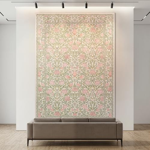 GarveeHome Pink Green Beige Floral Washable Rug 5x7 for Bedroom Living Room