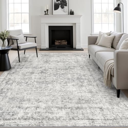 6x9 Area Rug Living Room: Modern Washable Soft Carpet Black Grey
