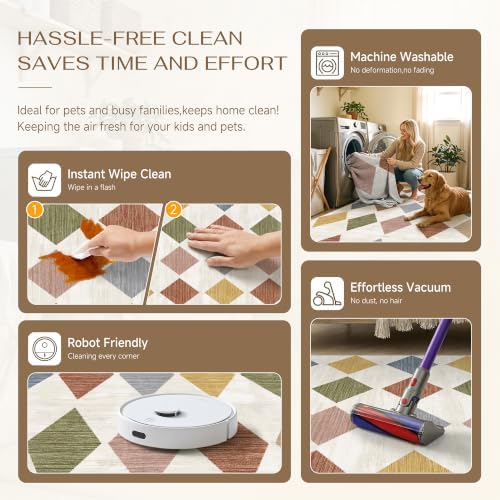 PureCozy 2x6 Washable Runner Rug Kitchen Colorful Non Slip Checkered Carpet