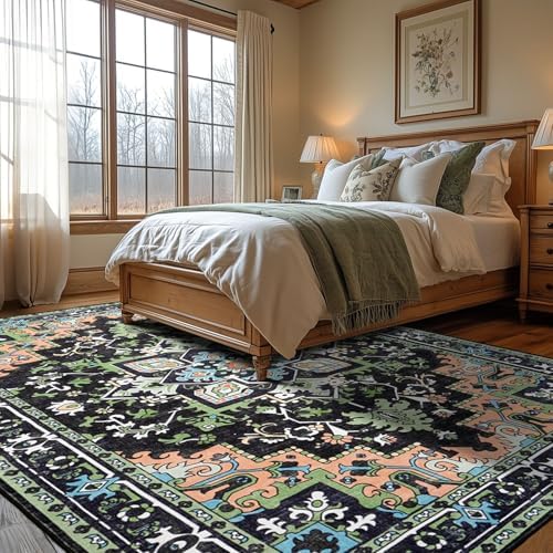 Lofus 9x12 Area Rug for Living Room Bedroom, Dark Green Washable Carpet