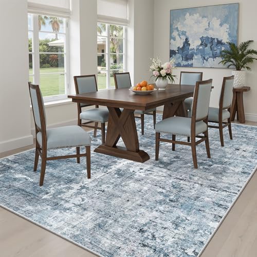 Soalmost Abstract 7x9 Area Rug for Living Room Washable Rugs Blue/Grey