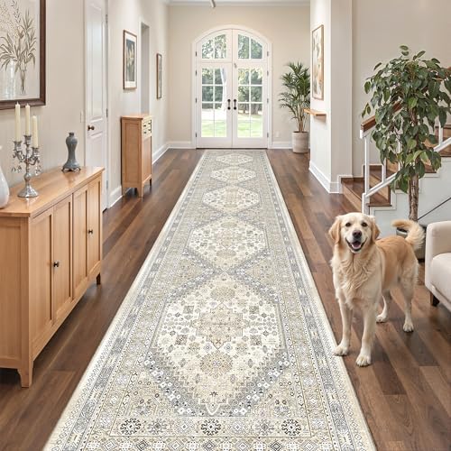 zesthome 2'6 x 14' Runner Rug Non Slip,Washable Kitchen Rugs,Beige