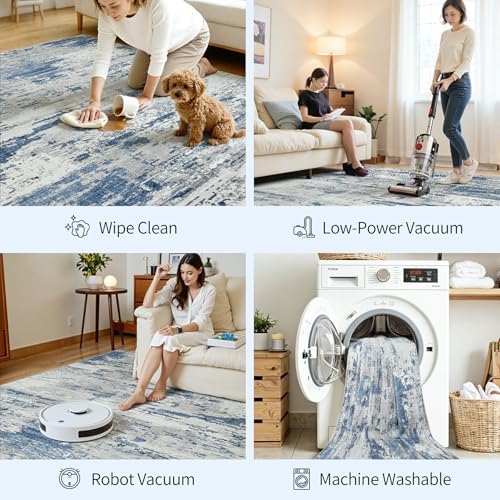 6x9 Area Rugs for Living Room Large Washable Abstract Rug Grey/Blue