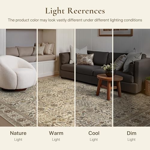 Bavni 9x12 Washable Area Rug for Living Room, Cream Brown