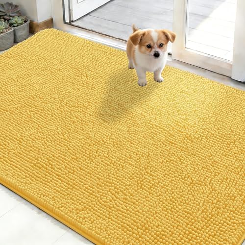OLANLY Dog Door Mat for Muddy Paws 48x30, Super Absorbent Chenille Mud Mat