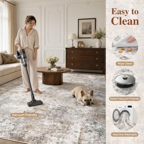 UERMEI 6x9 Area Rug Living Room Rugs - Washable Neutral Modern Abstract Soft Thin Large Rug Indoor Floor No Slip Rug Carpet for Bedroom Under Dining Table Home Office Decor - Brown Grey