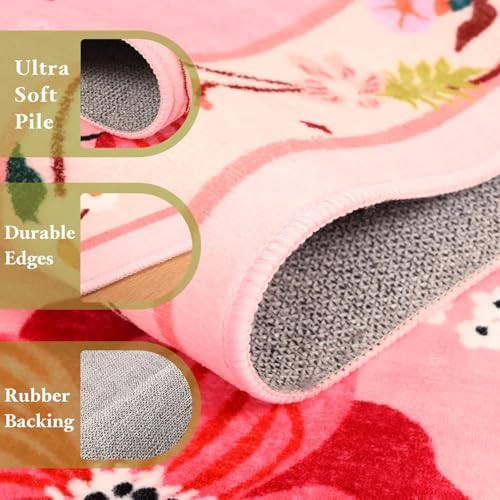 Macgace Floral Area Rug for Hallway, Washable 2x8 Pink Runner Rugs