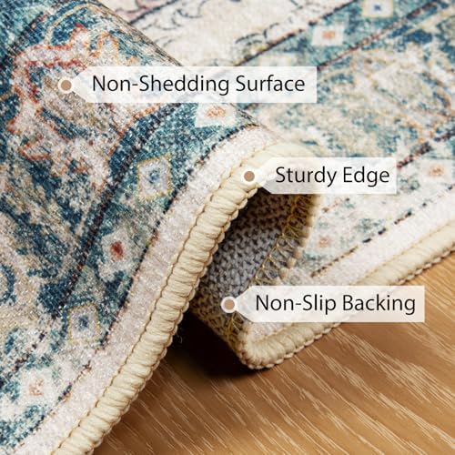 BESTSWEETIE Washable Boho 9x12 Area Rug, No Pile for Living Room, Green