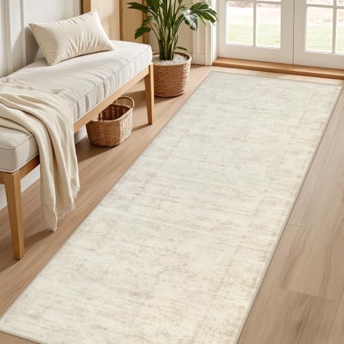 3x8 Hallway Washable Runner Rug: Kitchen Carpet Retro Beige