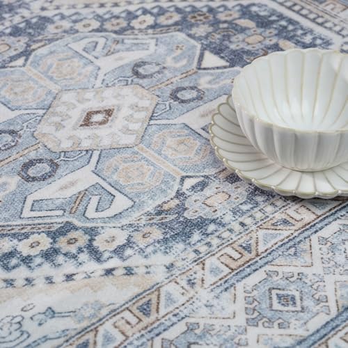 2x3 Area Rug Washable Vintage: Non Slip Throw Rugs for Entryway Floor Blue