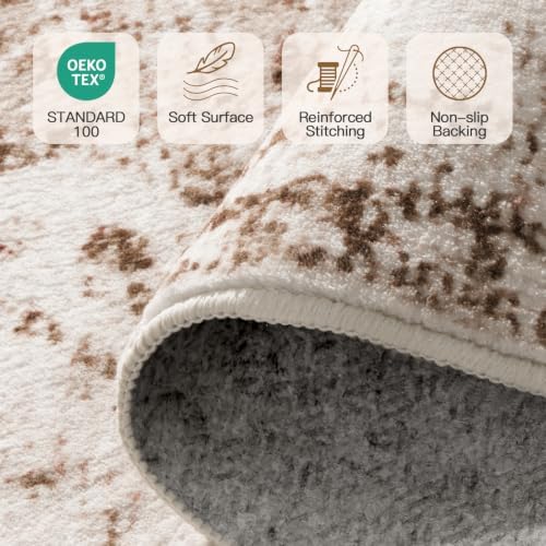 Lofus 4x6 Area Rugs for Living Room, Washable Area Rug, Rugs for Bedroom, Kitchen, Vintage Boho Carpet, Soft Non-Slip, Low Pile Large Area Rug for Office Dining Room, Vintage Beige Brown