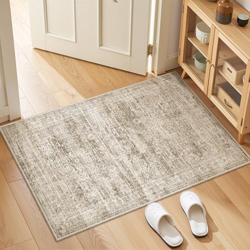 2x3 Rug Non Slip, Small Washable Entryway Rug,Brown