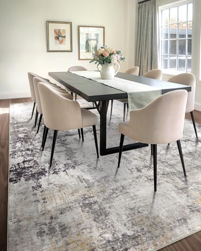 10x12 Area Rug for Living Room - Washable Abstract Rus Modern Neutral Soft Rug for Bedroom Dining Room No Slip Low Pile Carpet for Nursery Home Office - Charcoal Grey