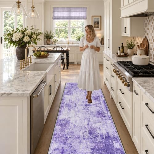 RELEANY Washable Runner 2'x8' Abstract Area Rug for Hallway Purple