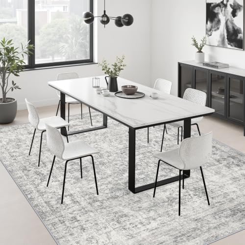 6x9 Area Rug Living Room: Modern Washable Soft Carpet Black Grey