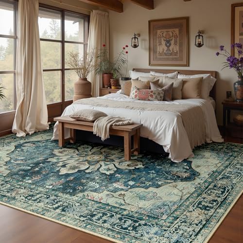 RELEANY Washable Area Rug, 8'x10', Blue/Vintage Dark Blue