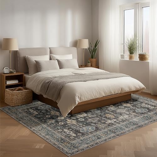 Ruaruarug Washable Area Rug 5×7 for Living Room, Ultra Soft, Silver