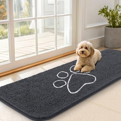 OLANLY Dog Door Mat for Muddy Paws 59x20, Paw Print Design Chenille Mud Mat