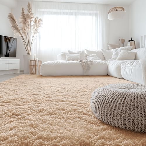 OLANLY 7x9 Machine Washable Large Area Rugs for Living Room, Bedroom, Soft Fluffy Shaggy Bedside Rug, Indoor Floor Carpet for Kids Girls and Boys, Dorms, Nursery, Home Decor Aesthetic, Beige