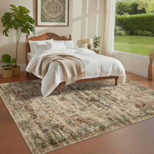 GarveeHome Vintage Area Rug 4x6 Washable Rugs for Living Room Rust/Green