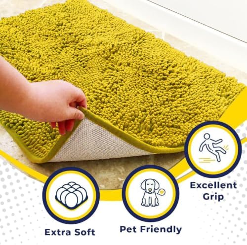 Muddy Mat® | Super Water Absorbent Door Mat Indoor, Microfiber Quick Dry Chenille Entryway Rug,Slip Resistant Front Door Mat,Indoor Mats for Entryway,Machine Washable Pet Rug, Lemon Yellow 36" x 120"