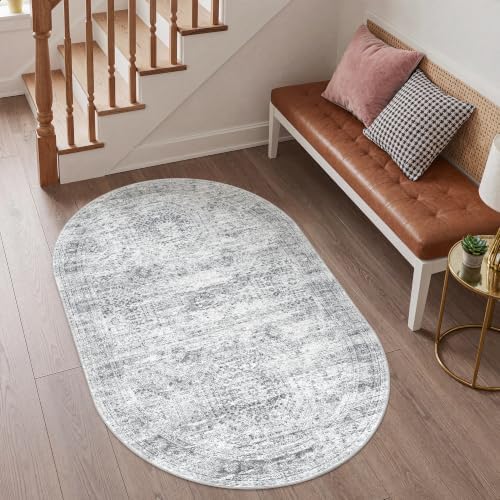3x5 Oval Rug for Bedroom,Washable Area Rug,Grey