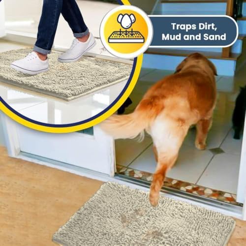 Muddy Mat® | Super Water Absorbent Door Mat Indoor, Microfiber Quick Dry Chenille Entryway Rug, Slip Resistant Front Door Mat, Indoor Mats for Entryway, Machine Washable Pet Rug, Ivory 20" x 48"