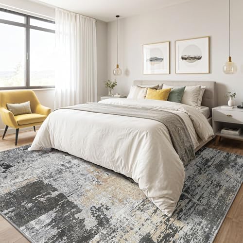 LOONGRUG 6x8 Area Rug Washable Neutral Modern Living Room Rugs Black Gold
