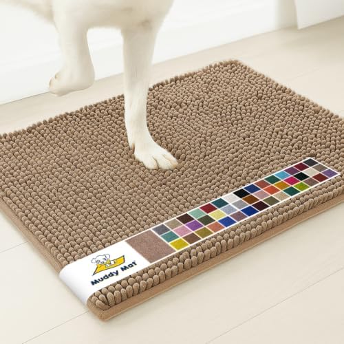 Muddy Mat® | Super Water Absorbent Door Mat Indoor, Microfiber Quick Dry Chenille Entryway Rug, Slip Resistant Front Door Mat, Indoor Mats for Entryway, Machine Washable Pet Rug, Tan 3ft x 4ft