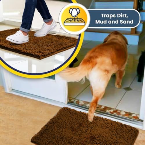 Muddy Mat® | Super Water Absorbent Door Mat Indoor, Microfiber Quick Dry Chenille Entryway Rug, Slip Resistant Front Door Mat, Indoor Mats for Entryway, Machine Washable Pet Rug, Amber 24" x 40"