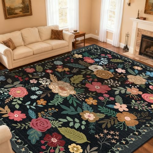10x14 Area Rug for Living Room Washable Carpet (Black)