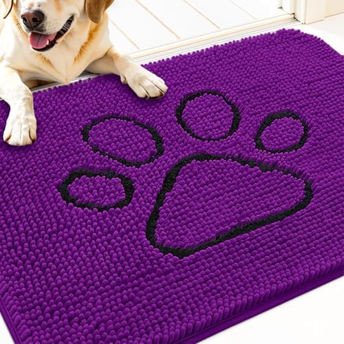 OLANLY Dog Door Mat for Muddy Paws 30x20, Paw Print Design Chenille Mud Mat