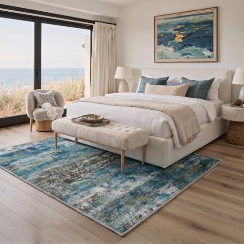 BEIMO 8x10 Faded Teal Abstract Area Rug, Washable Non-Slip for Bedroom