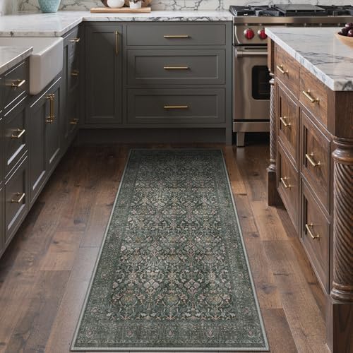 Bavni 2'6" x 6' Kitchen Runner Rug, Washable Non Slip, Charcoal Taupe
