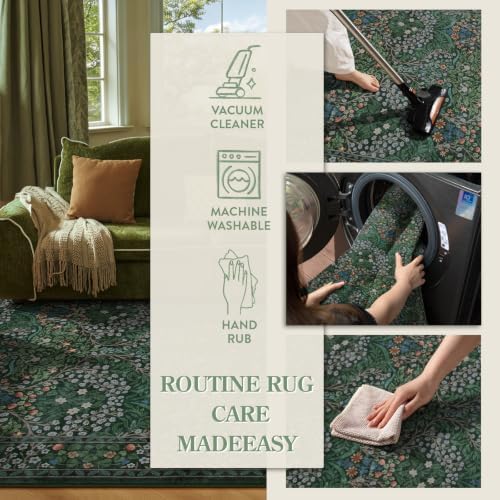 Lahome Dark Green Rugs 5x7, Soft Washable Rugs for Bedroom Reading Corner