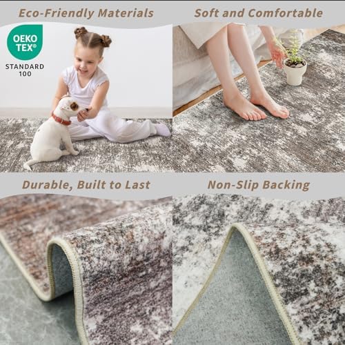 3x15 Ft Long Hallway Runner Rug – Non-Slip Washable Wide Kitchen Runner | Modern Abstract Floor Carpet for Indoor Entryway, Bedroom, Living Room (Brown Beige,3x15)
