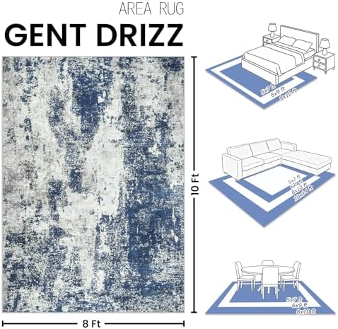 8x10 Area Rugs for Living Room Large Washable Abstract Blue Carpets