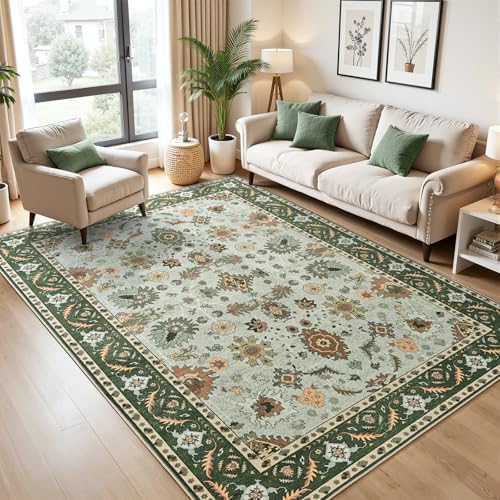 Hanples 5x7 Area Rugs for Living Room, Washable Rug Vintage Floral, Green